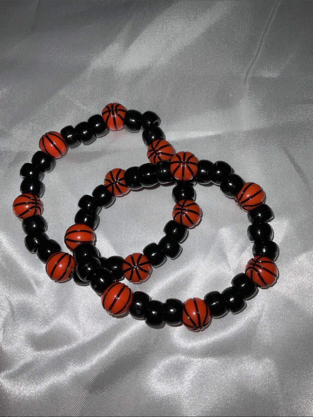 Handmade Pink & Blue Beaded Stretch Bracelet Set football baseball pick 2 - Picture 10 of 13